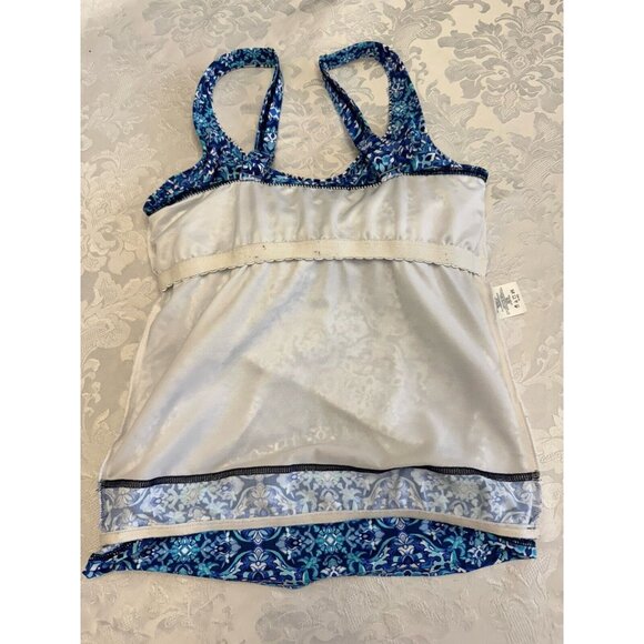 Lands End Tankini Swimsuit Top Size 10 Blue White Floral Stay Put Lined Modest - Picture 10 of 11